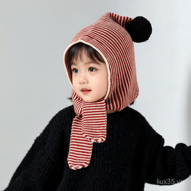 Mũ trẻ em Khăn quàng cổ tích hợp Mũ thu đông bé trai bé gái Mũ dệt kim Mũ len Mũ bảo vệ tai Mũ ấm áp cho bé