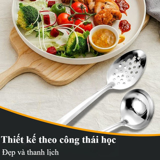 Bộ 6 Dụng Cụ Nhà Bếp Inox 304 - Cán Cách Nhiệt, Chống Gỉ, Đầy Đủ Muôi Vá & Xẻng Xào