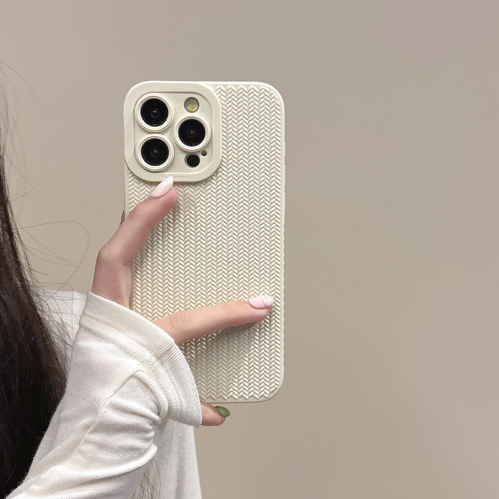 Họa tiết dệt Thích hợp cho iPhone16promax iPhone 13 Lỗ lớn chống sốc 14 Vỏ bảo vệ 15om đơn giản