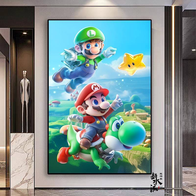 Super Mario Van Gogh Tranh nghệ thuật ban đêm đầy sao Canvas Trang trí tường cho lối vào, phòng khách, phòng ngủ và phòng chơi game