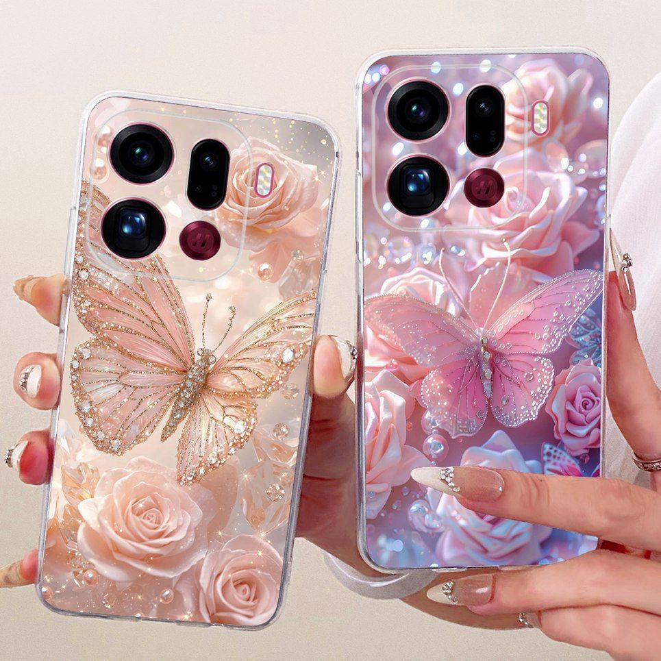 Thời Trang Mới Sang Trọng Hoa Bướm Nữ Tính Tranh Ốp lưng Oppo Find X9 Pro FindX9 Vỏ Silicon Mềm Trong Suốt Ốp Lưng