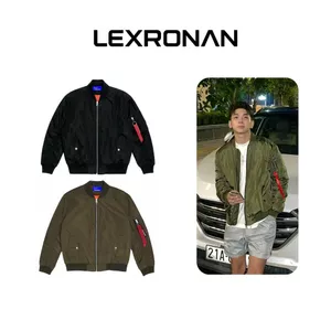 Áo Khoác Bomber Nam LEXRONAN Boxy – Bomber Trần Bông Nhẹ, Lót Cam, Tay Đỏ, Form Rộng, Dễ Phối Đồ #BB01