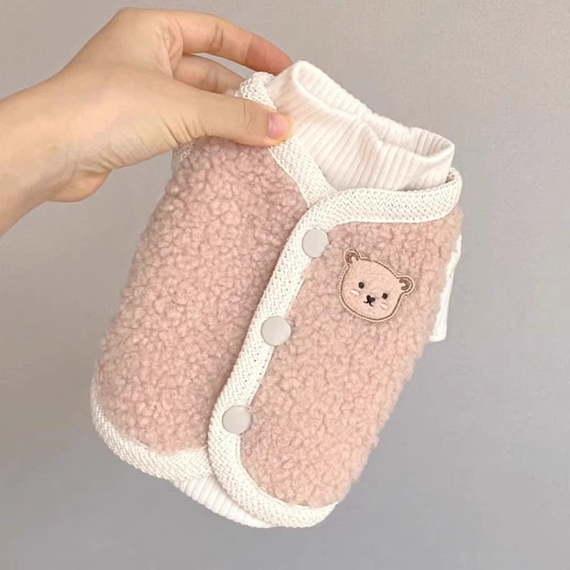 【Ready Stock】 Japan and South Korea Cute Autumn and Winter Dog Bear Vest Vest Bottoming Shirt Two-Piece Cat Fluffy Jacket Pet Dog Clothes dJm1