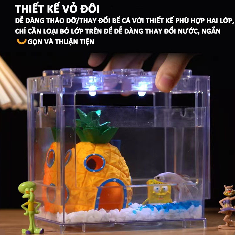 Bể Cá Mini Để Bàn Lắp Ghép Từ Khối Nhựa - Chất Liệu AS Trong Suốt, Thiết Kế Chống Rơi & Bền Bỉ, Phù Hợp Nuôi Cá Betta