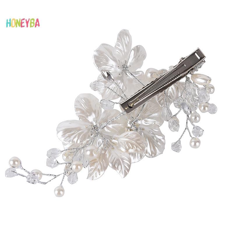 < Honeyba > Cô Dâu Pha Lê Ngọc Trai Hoa Trang Sức Tóc Cưới Phụ Kiện Tóc Sang Trọng