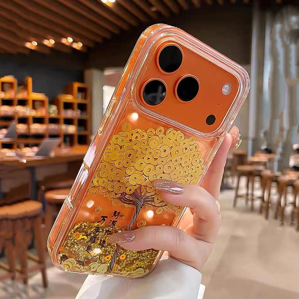 Goldenfoil Money Tree Goldfish Drift Sand Acrylic Ốp Điện Thoại Cho iPhone 17 Pro Max 16 15 14 13 12 Vỏ Bảo Vệ Chống Sốc