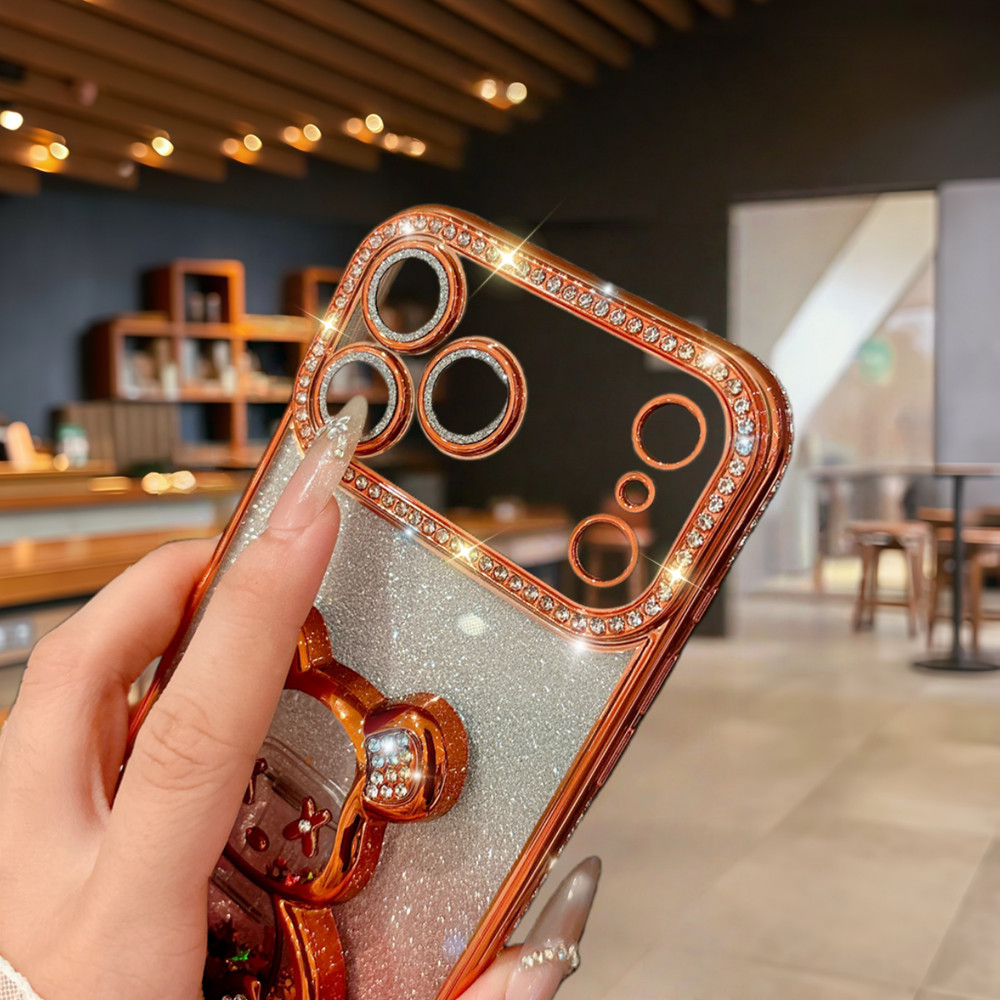 Ốp điện thoại hình gấu cát chảy lấp lánh thời trang cho iPhone 17 Pro Max 16 11 12 13 14 15 pro max Air 15 16 plus Ống kính bảo vệ Camera Vỏ chống sốc điện thoại TPU mềm