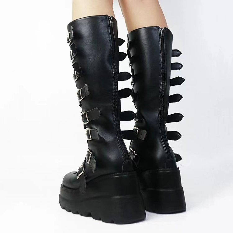 Giày Bốt Nữ Unisex Gothic Đế Dày Dây Kim Loại, Size Lớn, Phong Cách Châu Âu Mỹ