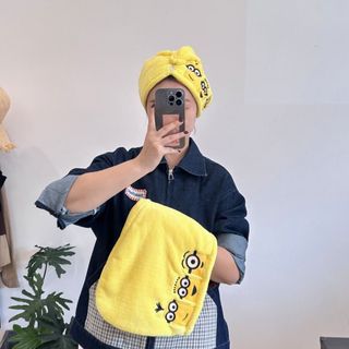 Little Yellow Man Giá Trị Cao Bé Gái Mũ Tóc Khô Hoạt Hình Ngoại Vi Dễ Thương Thêu Khăn Trùm Đầu