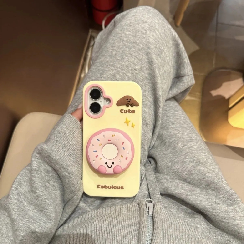 Ốp Điện Thoại Có Thể Thu Vào Donut Đứng Thích Hợp Cho iPone17promax Silicon Mềm Thích Hợp Cho iPhone16Pro Phong Cách Mới 15 14 13 Vỏ Bảo Vệ Điện Thoại