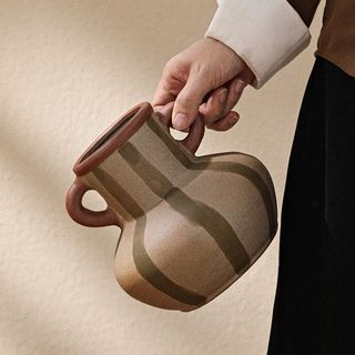 Retro Cổ Điển Phong Cách Mục Vụ Trơn Embryo Đôi Tai Sọc Chấm Bi Cỡ Nhỏ Bình Gốm Thích Hợp Cho Gia Đình Phòng Ngủ Phòng Khách Văn Phòng Khách Khách Khách sạn Ca