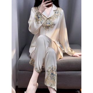 Đồ Bộ Nữ Pijama Bộ Lụa latin Tay Dài cổ sơ mi hàng cao cấp T611NNBB