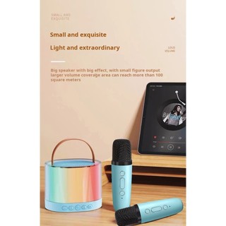 Âm thanh ma thuật Loa không dây Mini Bluetooth dành cho trẻ em Karaoke 2 micrô Đèn LED