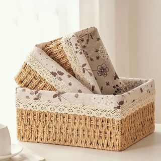 Retro Thanh Lịch Chất Liệu Tự Nhiên Ống Hút Thủ Công Vải Để Bàn Hộp Bảo Quản Thích Hợp Cho Gia Đình Phòng Khách Phòng Ngủ Mỹ Phẩm Đồ Ăn Nhẹ Đồ lặt vặt Chìa Khóa Giỏ Chứa Đồ