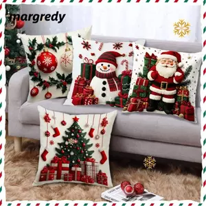 MARGREDY Giáng Sinh Đệm, Vỏ Gối Trang Trí Bông Tuyết Sang Trọng, Ông Già Noel Thanh Lịch Hoạt Hình Họa Tiết Cây Giáng Sinh Hình Vuông Vỏ Gối Giáng Sinh Trang Trí Nhà