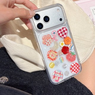 Sweet Girly Red Kẻ Sọc Apple Nút Trong Suốt Xẻng Điện Thoại Cho iPhone 17Promax Air 16Promax 12 13 14 15 Pro Max 11 15Plus Vỏ Di Động Chống Sốc