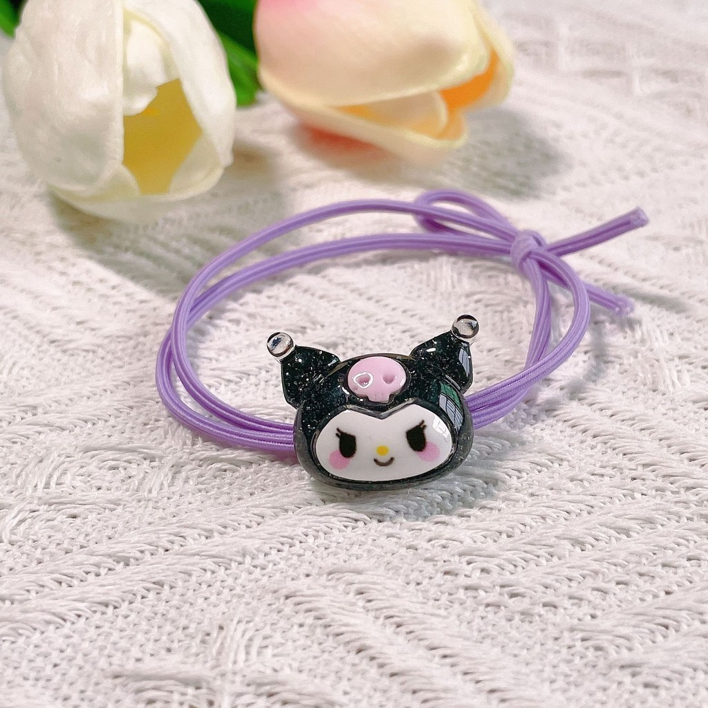 Dây buộc tóc Sanrio trong suốt dễ thương với nhiều màu sắc từ cao su mềm mại, bao gồm nhân vật yêu thích như Cinnamoroll, Kuromi và My Melody