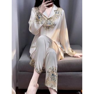 Đồ Bộ Nữ Pijama Bộ Lụa latin Tay Dài cổ sơ mi hàng loại cao cấp VV111RR Women Quần Ngủ 11NNBB