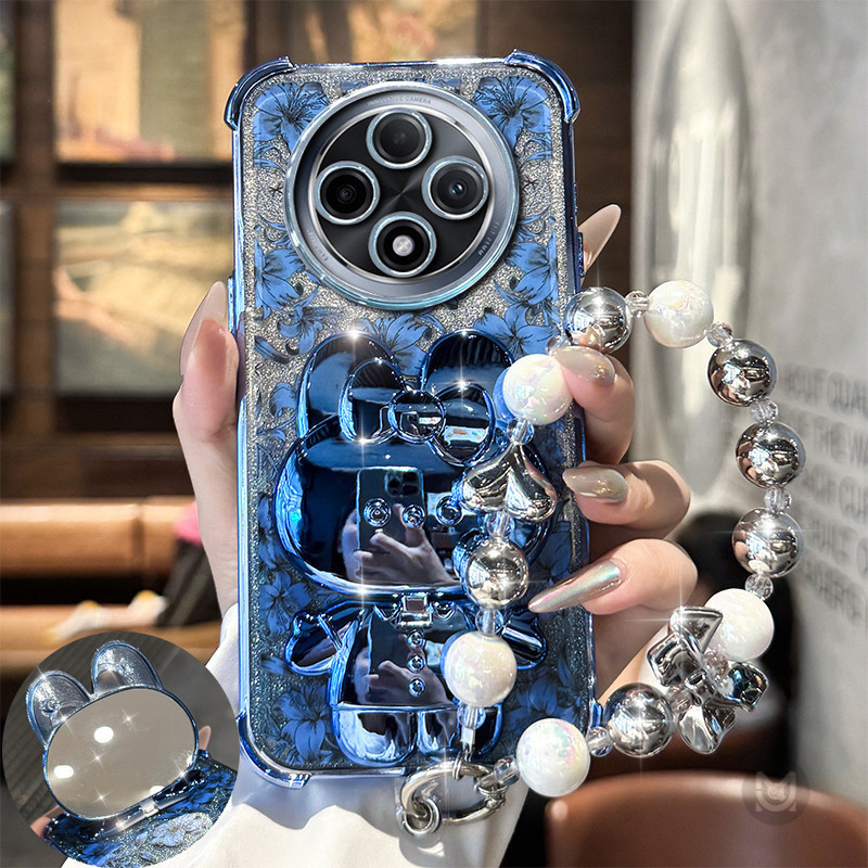 Ốp Lưng Cho Xiaomi Redmi 15C 14C 13C 12C 10C 10A 9A 9C 9T Thỏ Trang Điểm Gương Giá Đỡ Vỏ Điện Thoại Mềm Có Vòng Tay