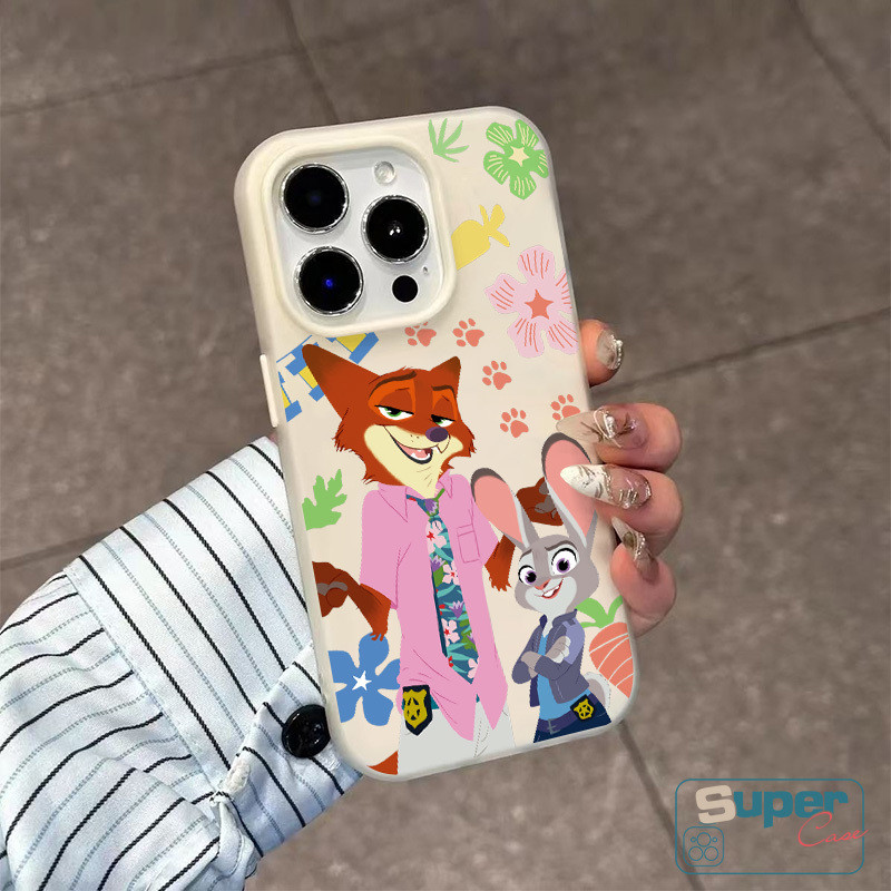 Ốp Lưng Tương Thích Cho IPhone 11 13 15 17 16 14 12 Pro Max 15 16 17 Pro Air 7Plus XR X XS Max Cặp Đôi Hoạt Hình Dễ Thương Fox Bunny Zootopia Hoa Dây Buộc Silicon Mới 2 in1