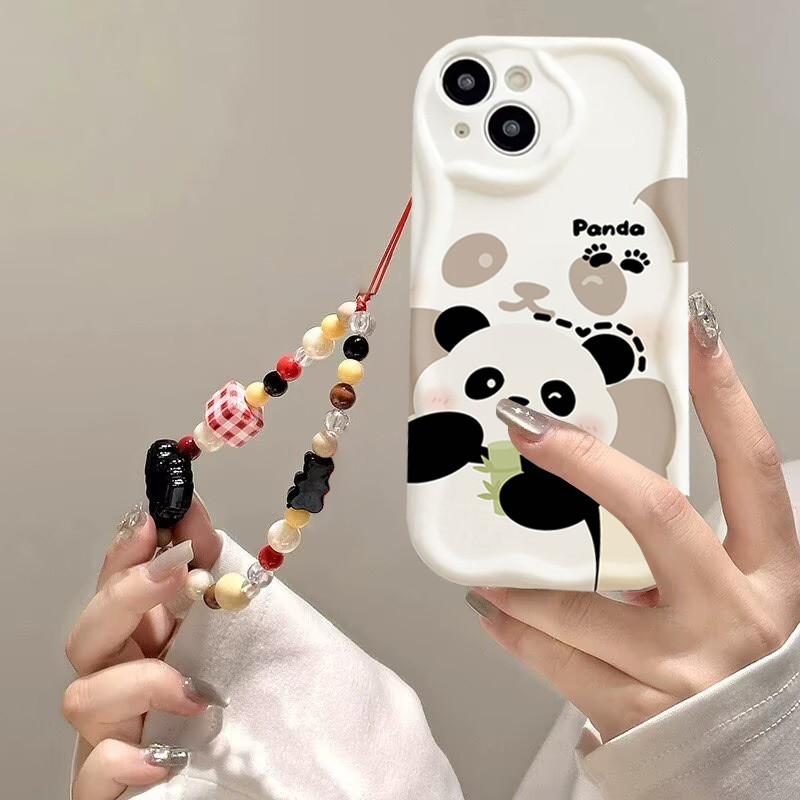 Ốp điện thoại hình gấu trúc dễ thương 3D cho Google PIXEL 7 8 9 10 Pro XL 7A 8A 5G Vỏ silicon mềm Dây đeo cổ tay hoạt hình TPU cạnh gợn sóng Vỏ chống sốc thời trang