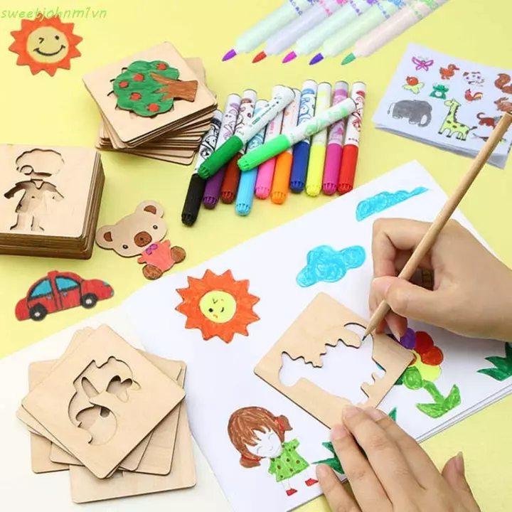 SWEETFASHION Tranh Gỗ Stencils Đồ Chơi Montessori Đồ Chơi Vẽ Cho Trẻ Em Bảng Vẽ Đồ Chơi Trò Chơi Giáo Dục Phụ Kiện Trẻ Em Đồ Chơi Xếp Hình Xếp Hình Bảng Đồ Chơi Học Tập Đồ Chơi Giáo Dục