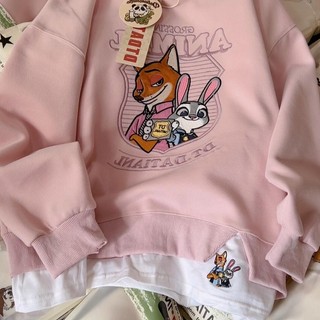 Mẫu mới Áo Hoodie Hoạt Hình Thêu Giả Hai Mảnh Dễ Thương