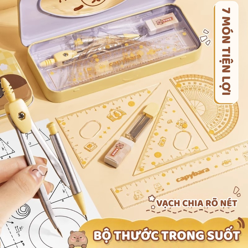 Bộ Đồ Dùng Học Tập Đa Năng Cute, Đầy Đủ Thước Kẻ Và Eke Compa Chất Lượng Đẹp Cho Học Sinh