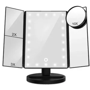 Phòng Ngủ Để Bàn Gương Trang Điểm Ba Lần Có Đèn LED Có Thể Gập Lại Cao Cấp ins Phong Cách Để Bàn Trang Điểm Gương Lưu Trữ Gương Trang Điểm