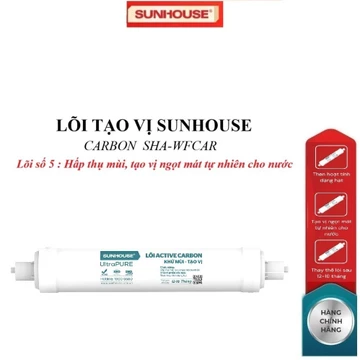 Lõi tạo vị SUNHOUSE Carbon SHA-WFCAR_lõi số 5, Cấu tạo: Than hoạt tính dạng hạt, Hấp thụ mùi, tạo vị ngọt mát cho nước