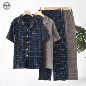 Đồ ngủ nam phong cách Nhật Bản MUJI, quần short caro và áo cánh cung made từ cotton mềm mại, thoải mái để đi chơi hoặc nghỉ ngơi