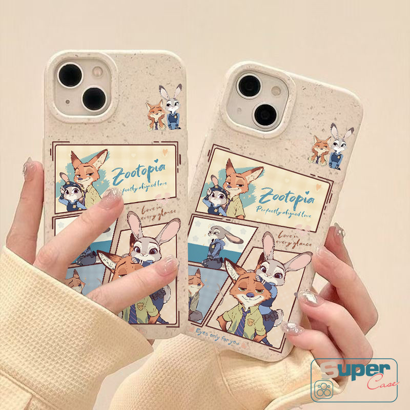 Ốp lưng tương thích cho IPhone 17 16 11 15 13 14 12 Pro Max Air XR X XS Max 15 6 6s 16 8 14 Plus SE 2020 Phim hoạt hình thời trang dễ thương Zootopia Fox Nick Bunny Judy Vỏ thân thiện với môi trường có thể phân hủy