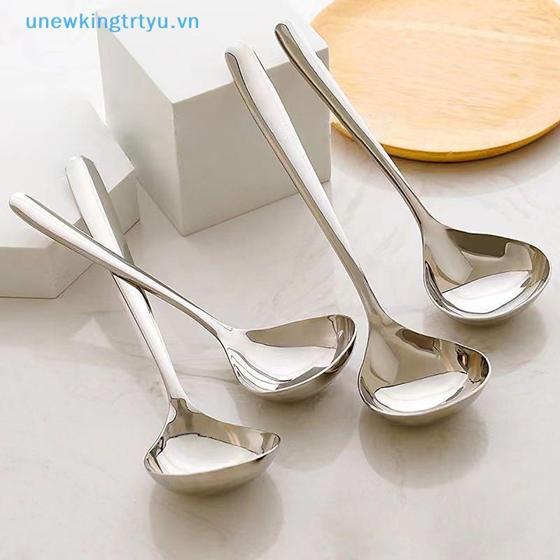 Unewtyu Thép không gỉ Thìa Tròn Lớn Lưới Đỏ Vàng Bữa Tối Tay Cầm Dài Khuấy Thìa Tráng Miệng Cho Phụ Kiện Nhà Bếp Tiện Ích VN