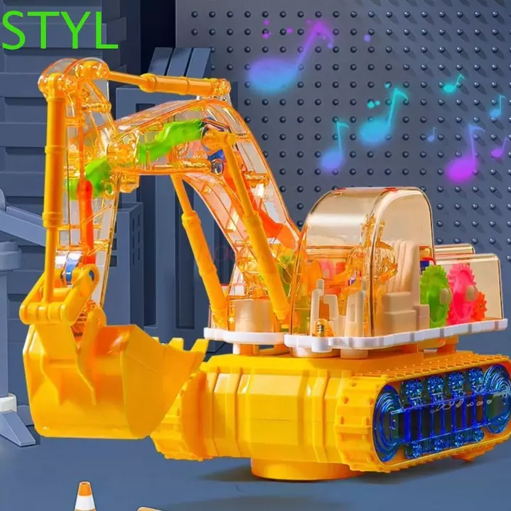 Đồ chơi ô tô bánh răng trong suốt STYL, Đồ chơi máy xúc bánh răng cơ điện LED, Đồ chơi va đập và đi Đèn kỹ thuật âm nhạc Xe thực tế Sáng lên Đồ chơi máy xúc Đồ chơi trẻ em Đồ chơi chơi