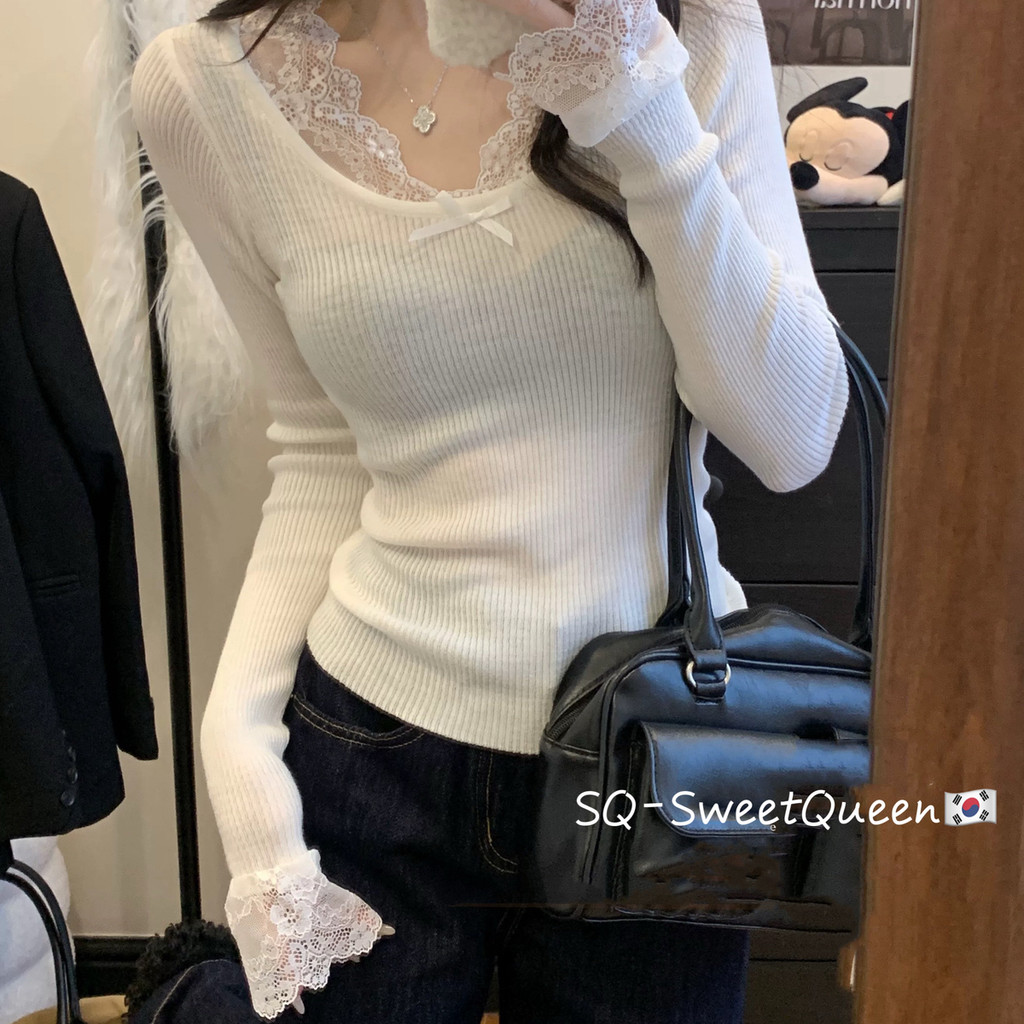 Mặc một mình Pure Desire Ren Trim Áo len dệt kim