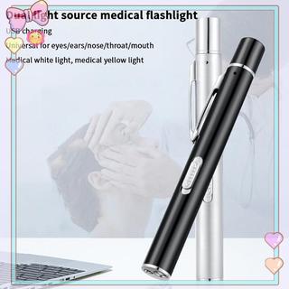 [beautifulhome] Bút nguồn sáng kép dành cho học sinh Bút chì uống Đèn pin LED Y tế tiện dụng USB có thể sạc lại Đèn pin bằng thép không gỉ Dụng cụ câu cá ngoài trời [làm đẹp]