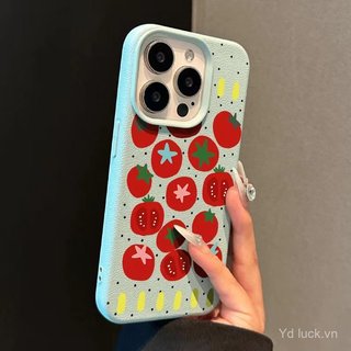 Cà Chua Họa Tiết Chấm Đen Phong Cách Đơn Giản Hợp Thời Trang Da Hạt Tay Thích Hợp Cho iPhone 16pro 15 14plus 17promax 13pro 12 Chống Sốc 17air 13 12promax 11 17pro Ốp Chống Sốc