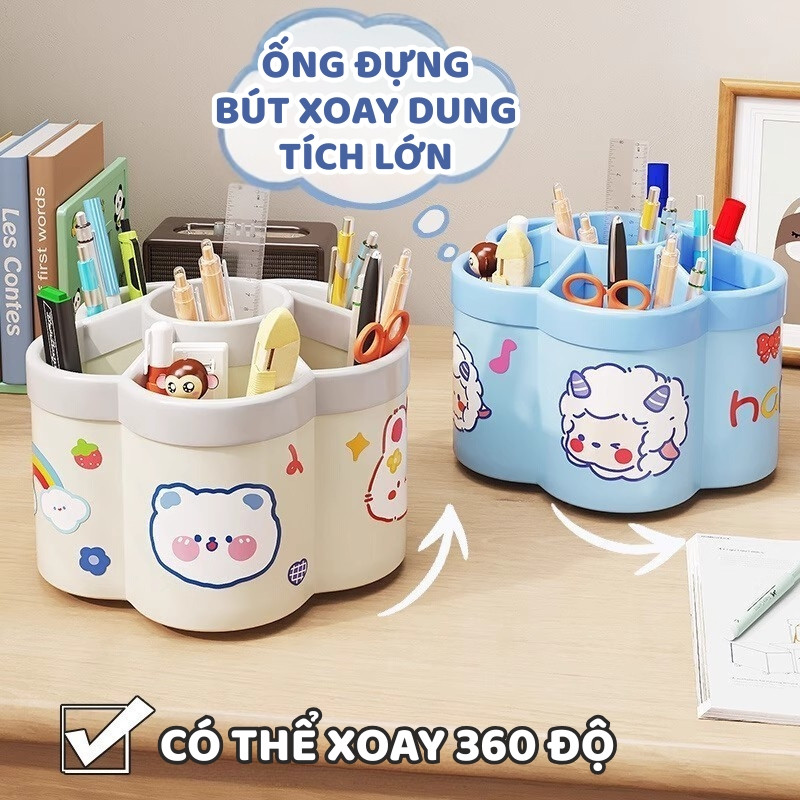 Lọ Đựng Bút Bông Hoa Xoay 360° – Khay Đựng Đồ Văn Phòng Dung Tích Lớn Đựng Đồ Gọn Gàng, Ngăn Nắp