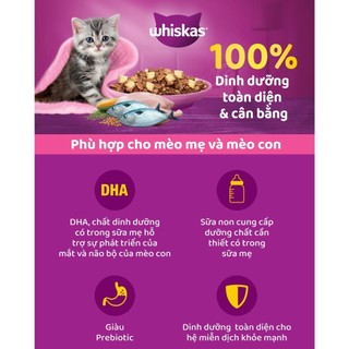 Thức Ăn Hạt Whiskas  [ 1,1kg - 1,2kg ]  "có Nhân" [ MỚI - Full 8 Vị ]  Mèo con và Mèo trưởng thành