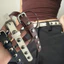 Thắt lưng nữ phong cách punk cổ điển, da PU với đinh tán hợp kim kẽm, màu trắng đen, phù hợp mặc hàng ngày và buổi hòa nhạc