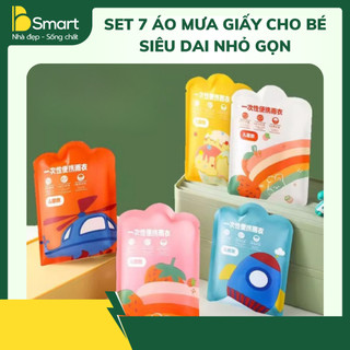 Set 7 Áo Mưa Giấy Siêu Dai Gấp Gọn Tái Sử Dụng, Áo Mưa 1 Lần Cho Trẻ Em Xinh Xắn