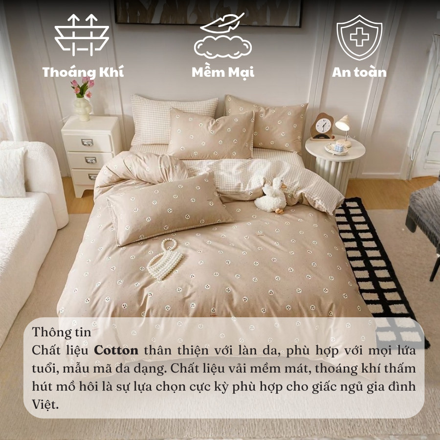 (ST882) Bộ chăn ga gối cotton Memminbedding Luxury thiết kế mềm mại, thoáng mát, thấm hút mồ hôi tốt