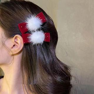 THI 1 / 2 Cái Đỏ Nhung Nơ Kẹp Tóc Hợp Kim Trái Tim Kẹp Tóc Cho Trẻ Em Bé Gái Pompom Barrettes Đuôi Ngựa Giá Đỡ Mũ Phụ Kiện VN