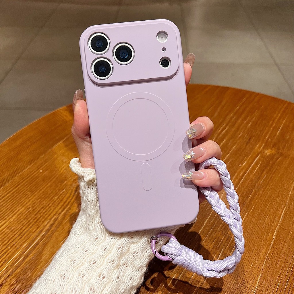 Dây đeo cổ tay Vỏ điện thoại silicon lỏng mềm cho apple IPhone 17 16 15 Plus 14 Pro Max 17 Air 11 12 13 Matte Cover