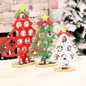 Mô Hình Cây Thông Noel Chuông Vàng Bằng Gỗ để Bàn (màu Xanh/đỏ)