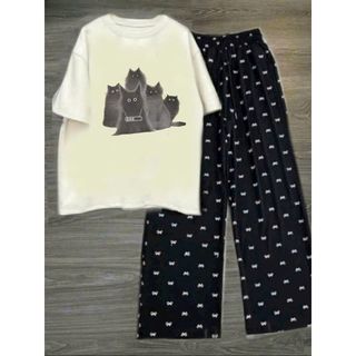 sét Bộ quần hoạ tiết nơ + kết hợp áo phông tay lỡ unisex form dễ thương -thuba94