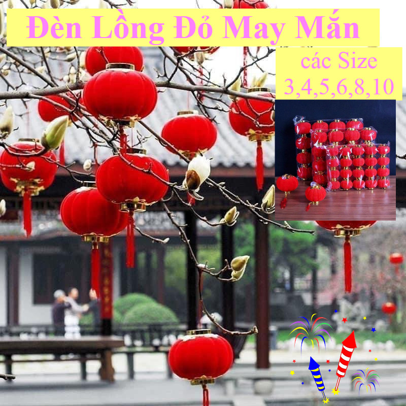 Quả Đèn Lồng Đỏ Bọc Vải Nhung Trang Trí Tết Siêu Đẹp Các Size 3,4,5,6,8,10
