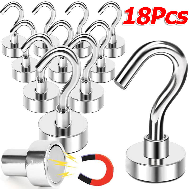 6 / 12 / 18 Cái Móc Từ Tính Mạnh Kim Loại / Móc Nam Châm Chịu Lực Gắn Tường 12MM / Móc Treo Khăn Chìa Khóa
