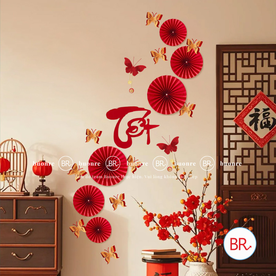 [Tết 2026]Set Quạt Giấy Đón Xuân Kim Phát May Mắn–Phụ Kiện Decor Trang Trí Tết,Trang Trí Nhà Cửa ANGIHOME