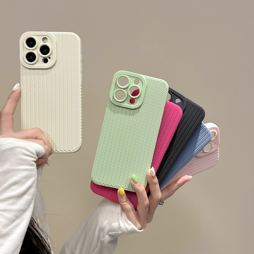 Họa tiết dệt Thích hợp cho iPhone16promax iPhone 13 Lỗ lớn chống sốc 14 Vỏ bảo vệ 15om đơn giản